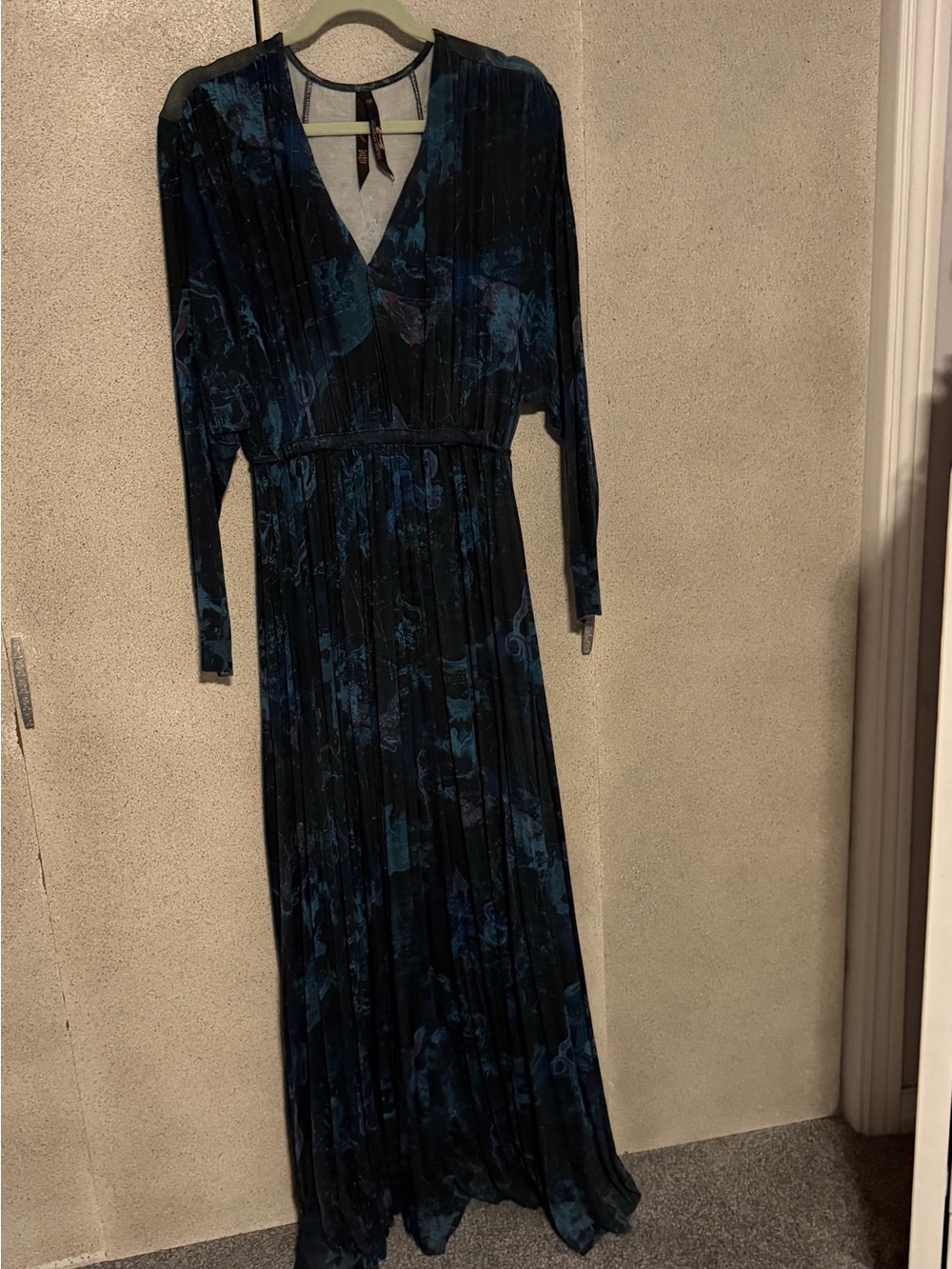 Long V-Neck Jersey Maxi Dress in Dark Teal and Black